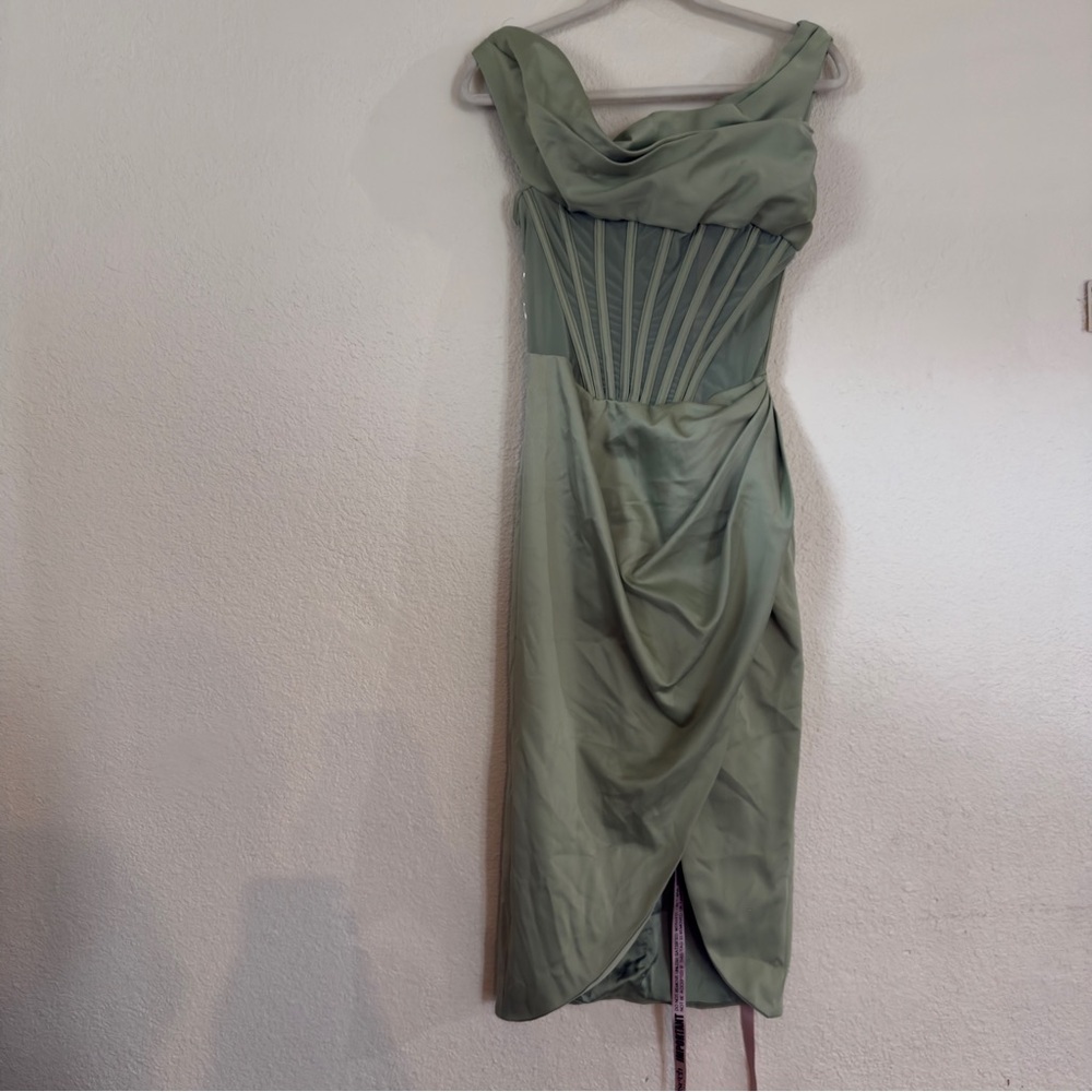 House of CB Lulu Corset On-Shoulder Satin Midi Dress size S - Picture 9 of 16